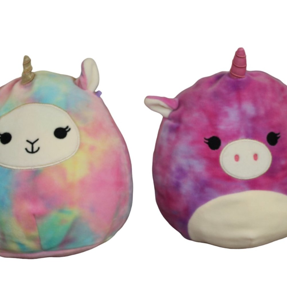 Squishmallows Lola the Unicorn Lucinda Llamacorn Plush Set Rainbow 9" KellyToy